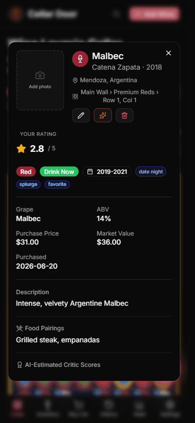 Wine detail view with AI insights